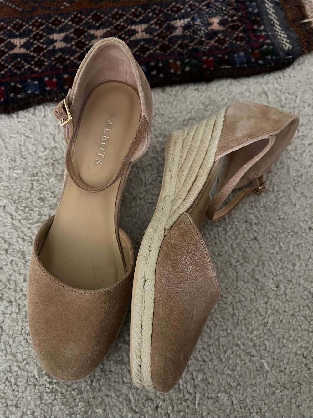 Talbots Taupe Suede Espadrille Wedge Sandals